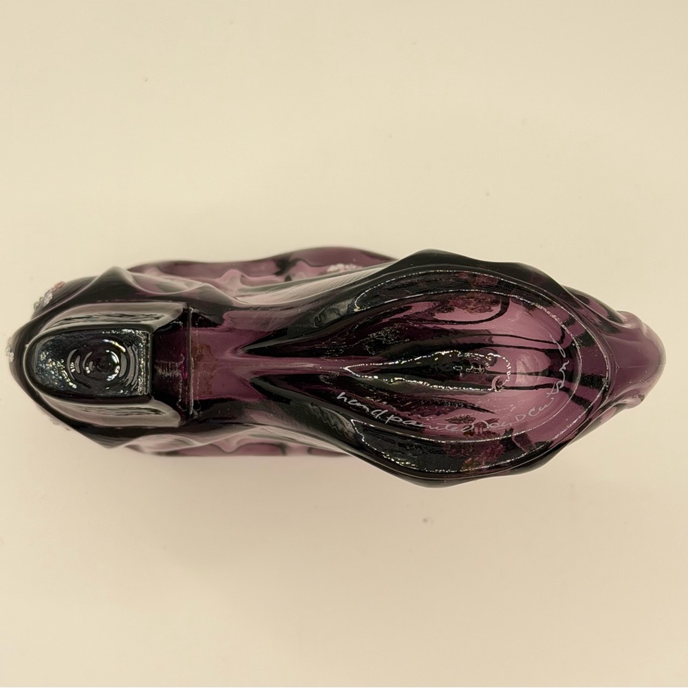 Fenton Amethyst Purple Hand Painted Glass Shoe - Signed - Sticker - Vintage EUC - Picture 7 of 11